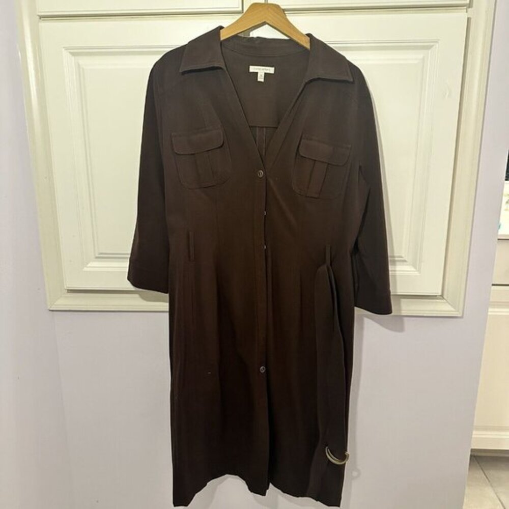 harve benard Women's Brown button up V neck collar belted Dress Size 14